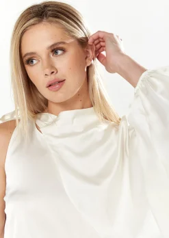House Of Holland Asymmetric Voluminous Sleeve Top in White