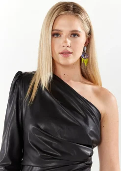 House Of Holland Asymmetric Wet-Look Mini Dress in Black