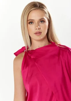 House Of Holland Asymmetric Voluminous Sleeve Top in Pink