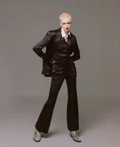 House of Holland Black Satin Tailored Flared Trouser