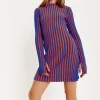 House Of Holland Blue And Orange Rib Knitted Mini Dress