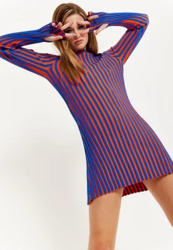 House Of Holland Blue And Orange Rib Knitted Mini Dress