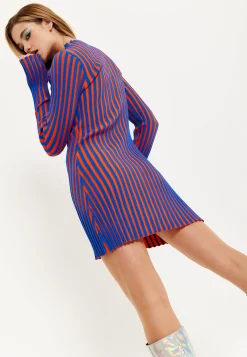 House Of Holland Blue And Orange Rib Knitted Mini Dress