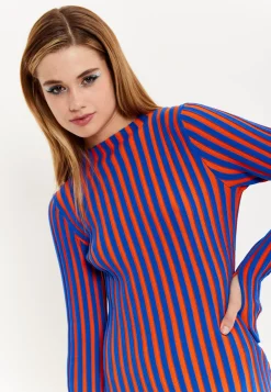 House Of Holland Blue And Orange Rib Knitted Mini Dress