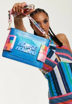 House Of Holland Blue Crossbody Bag With Logo Printed Acrylic Front