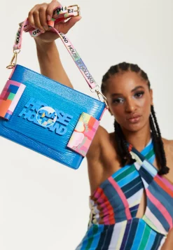 House Of Holland Blue Crossbody Bag With Logo Printed Acrylic Front
