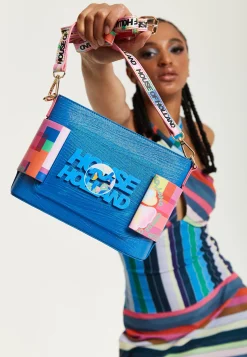 House Of Holland Blue Crossbody Bag With Logo Printed Acrylic Front