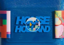 House Of Holland Blue Crossbody Bag With Logo Printed Acrylic Front