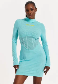 House of Holland Blue High Neck Corset Mini Dress