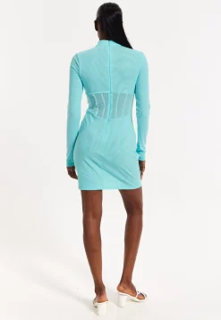 House of Holland Blue High Neck Corset Mini Dress