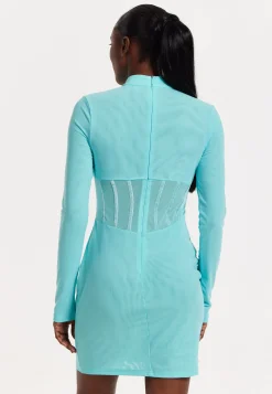 House of Holland Blue High Neck Corset Mini Dress