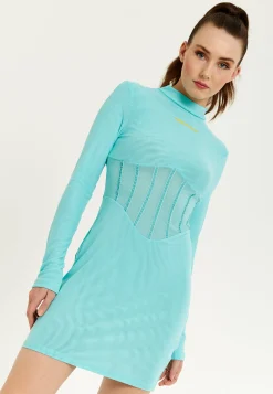 House of Holland Blue High Neck Corset Mini Dress