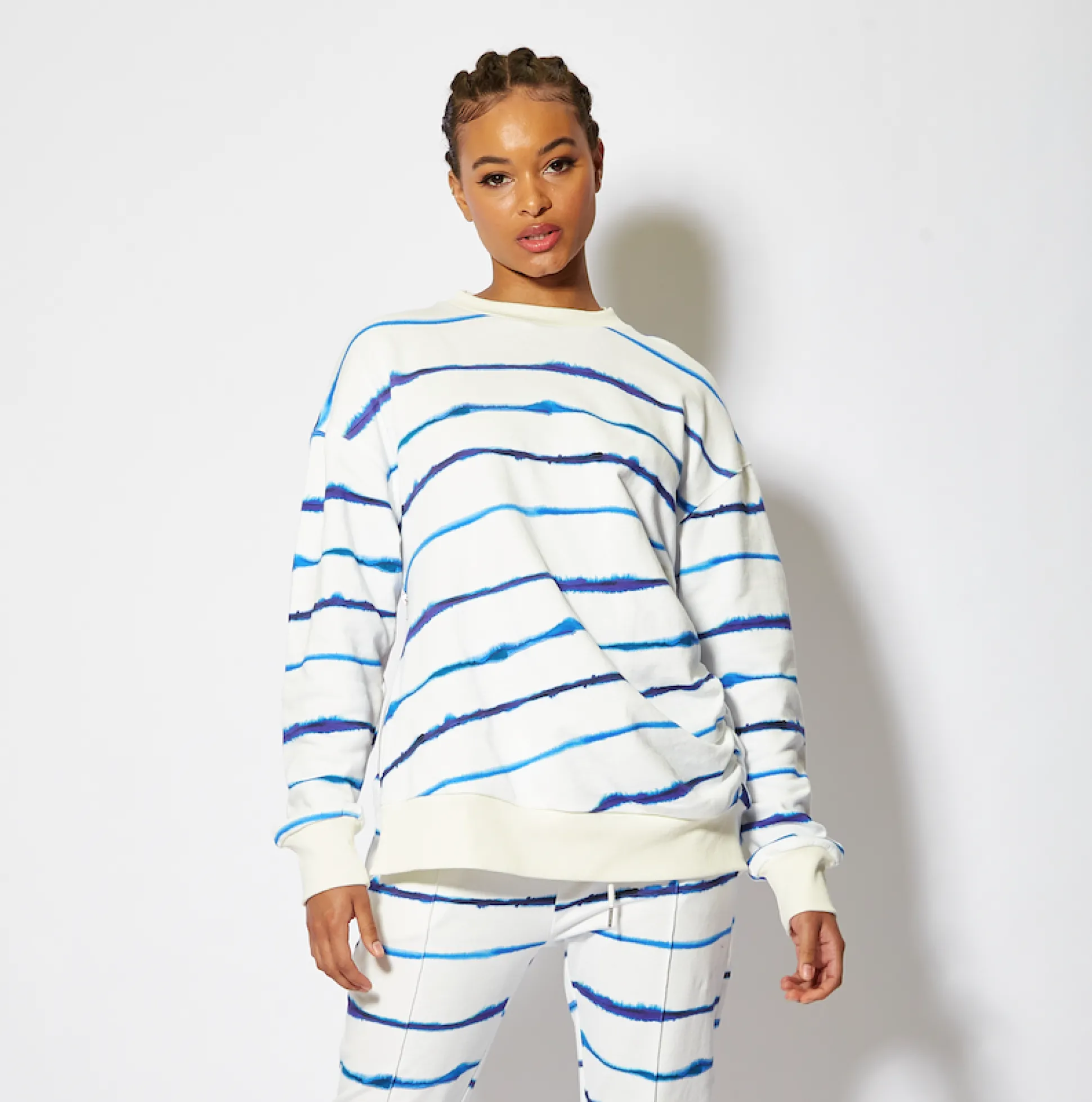House of Holland Blue Ink Stripe Sweatshirt With Zip Detail