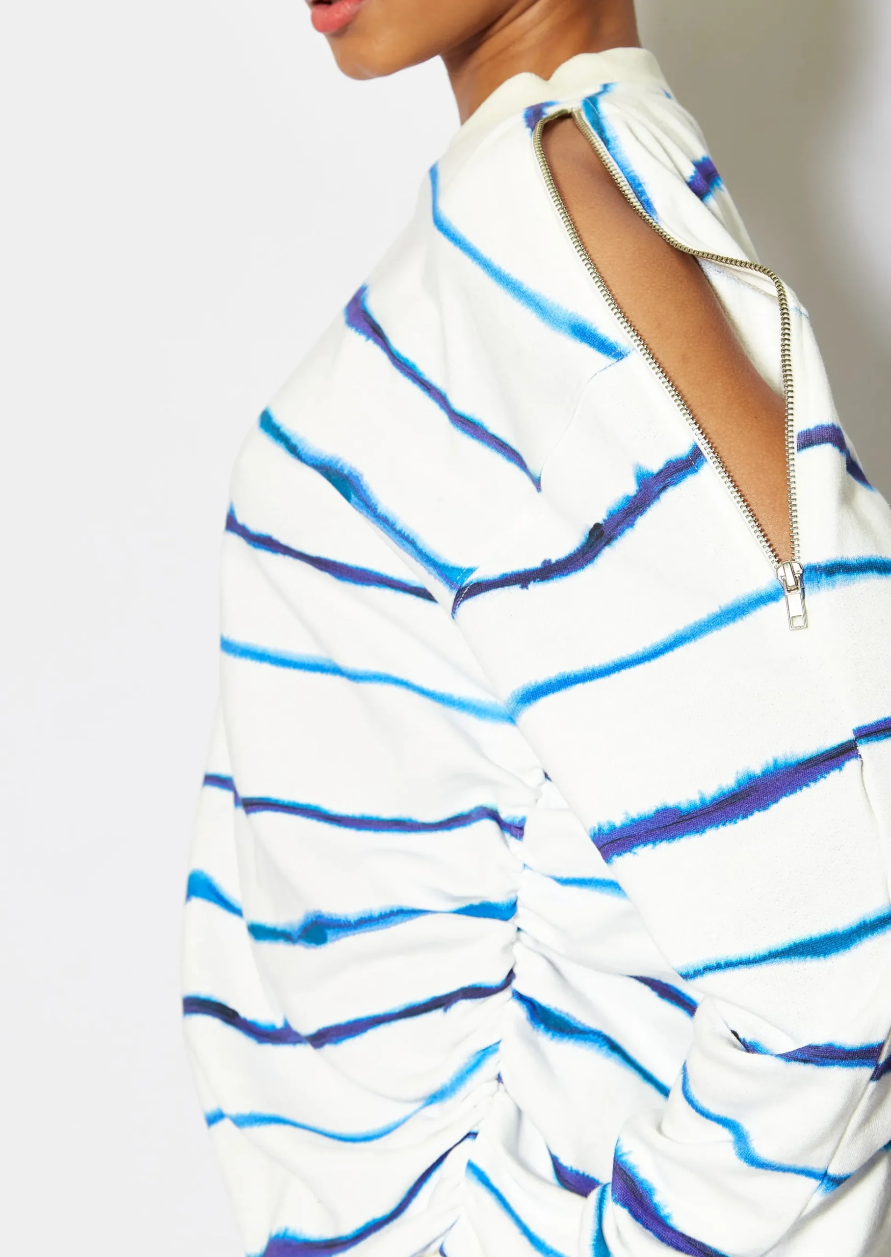 House of Holland Blue Ink Stripe Sweatshirt With Zip Detail