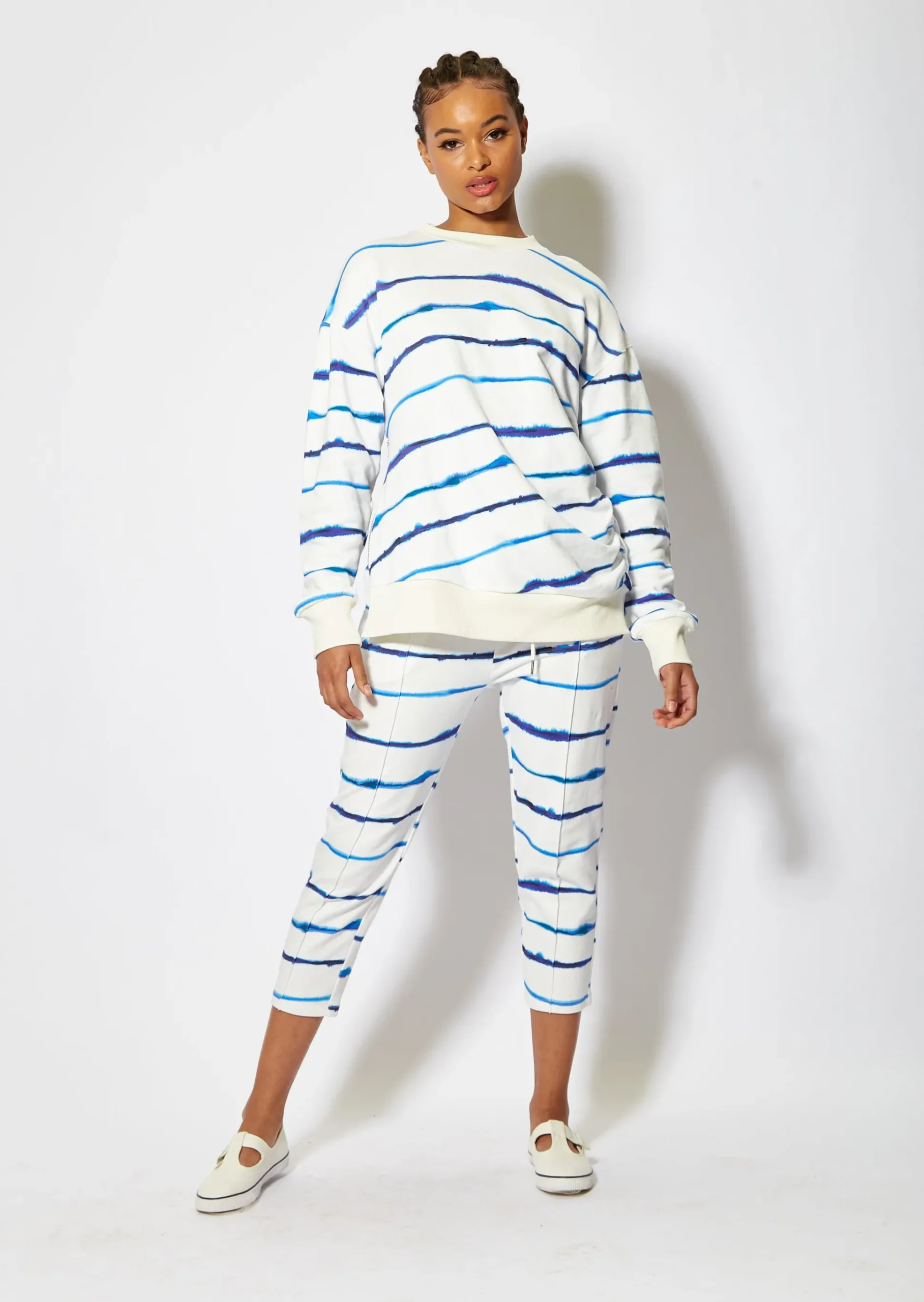 House of Holland Blue Ink Stripe Sweatshirt With Zip Detail