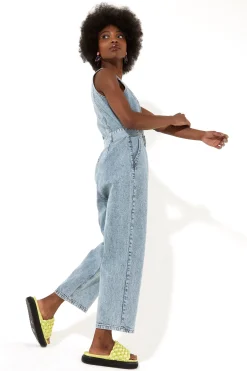 House of Holland Blue 90’s Look Denim Jumpsuit With A Belt And Tortois