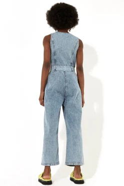 House of Holland Blue 90’s Look Denim Jumpsuit With A Belt And Tortois