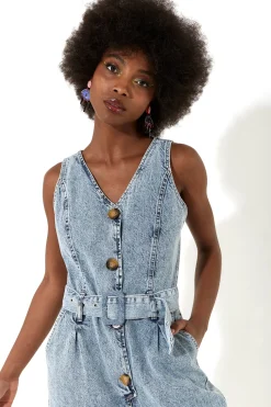 House of Holland Blue 90’s Look Denim Jumpsuit With A Belt And Tortois
