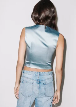 House of Holland Blue Satin Tailored Waistcoat