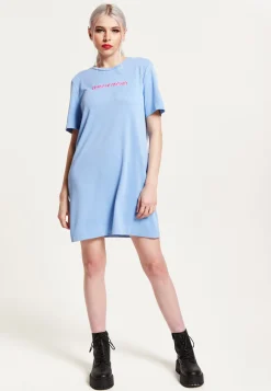 House of Holland Blue Tencel T-Shirt Dress With Logo Embroidery