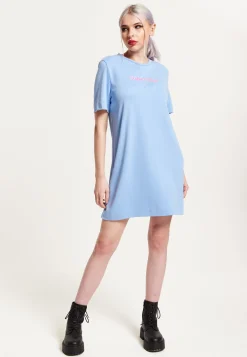 House of Holland Blue Tencel T-Shirt Dress With Logo Embroidery