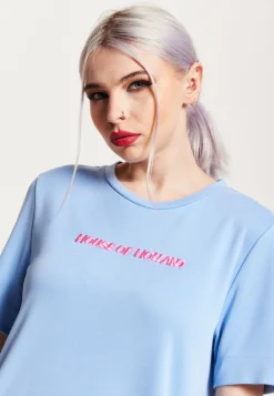 House of Holland Blue Tencel T-Shirt Dress With Logo Embroidery