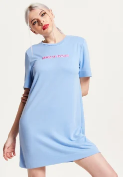 House of Holland Blue Tencel T-Shirt Dress With Logo Embroidery