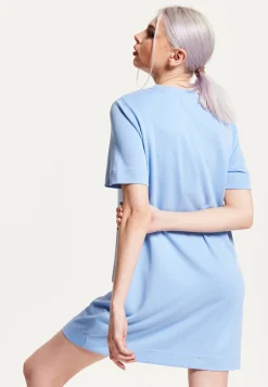 House of Holland Blue Tencel T-Shirt Dress With Logo Embroidery