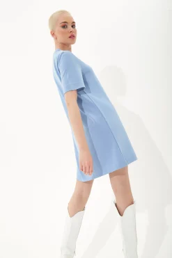 House of Holland Blue Tencel T-Shirt Dress With Logo Embroidery
