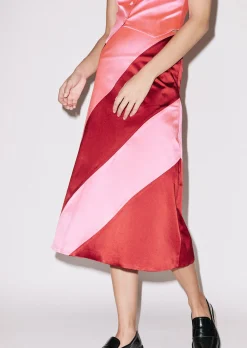 House of Holland Bright Panelled Satin Midi Skirt