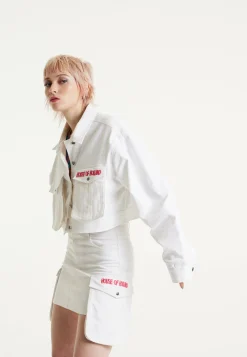 House Of Holland Bulldog Embroidered White Denim Jacket