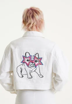 House Of Holland Bulldog Embroidered White Denim Jacket