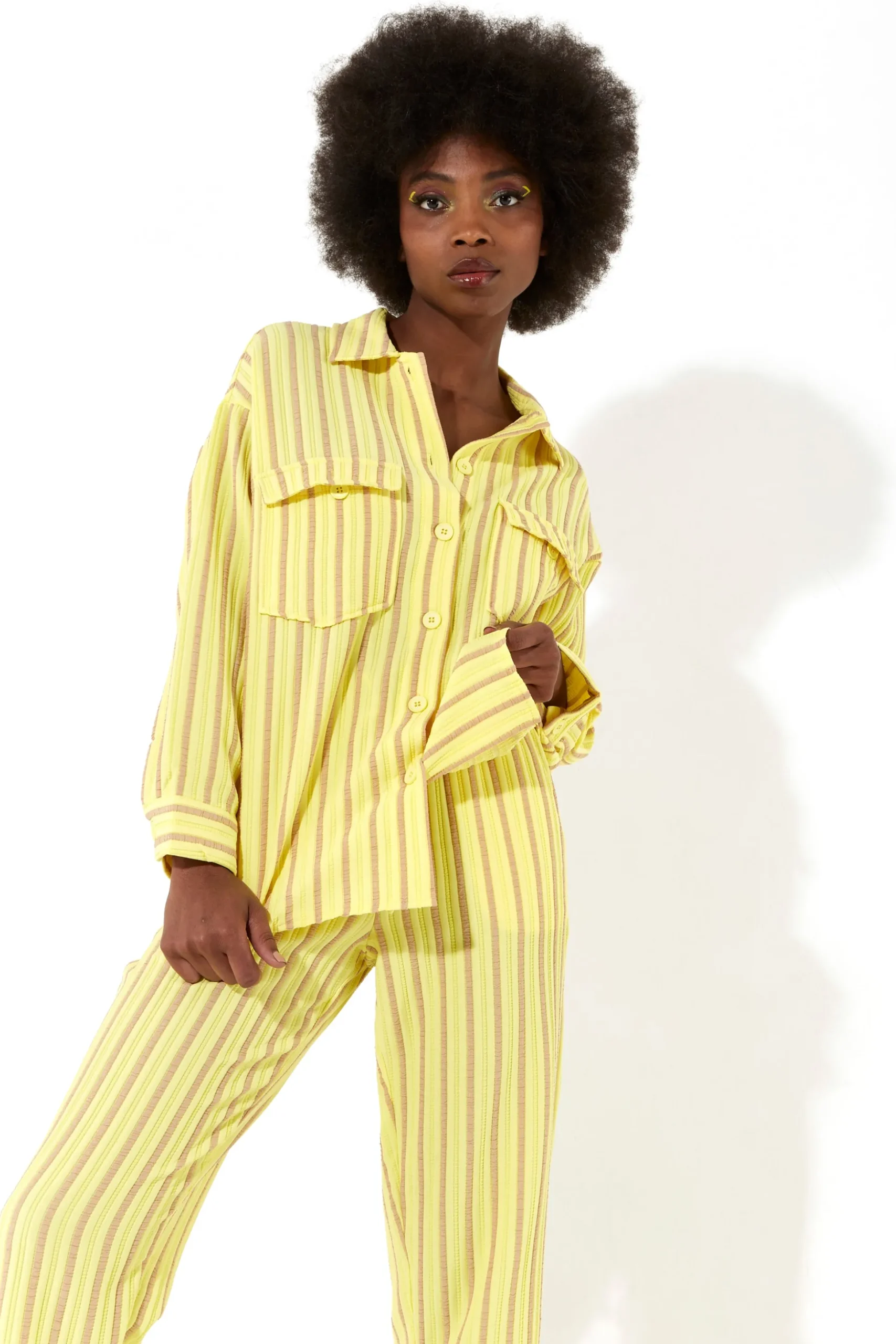 House of Holland Casual Stripe Suit Oversized Shirt in Yellow