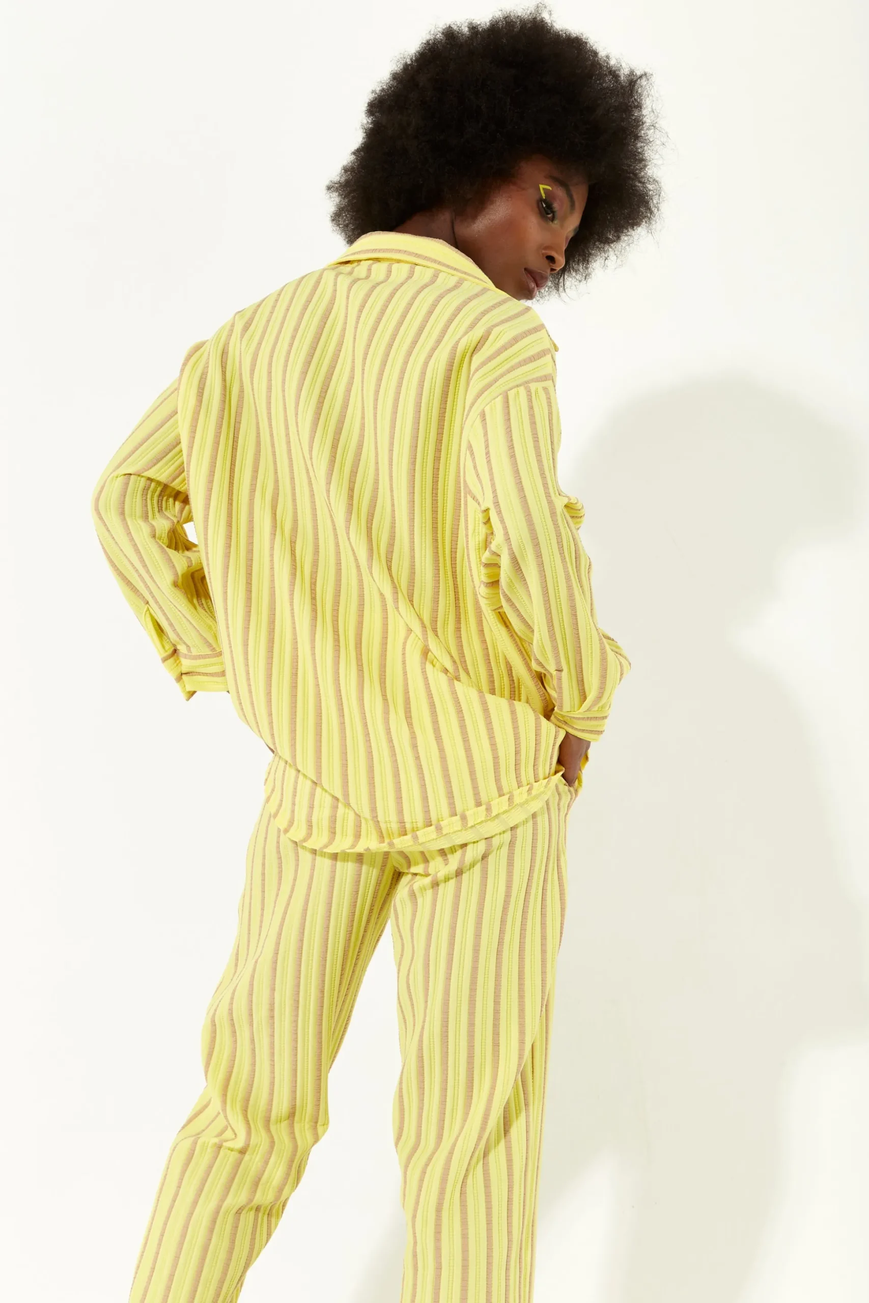 House of Holland Casual Stripe Suit Oversized Shirt in Yellow