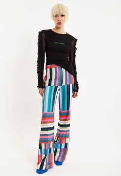 House of Holland Colour Bar Print Wide Leg Trousers