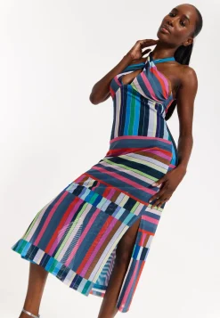 House of Holland Colour Bar Halter Neck Midi Dress