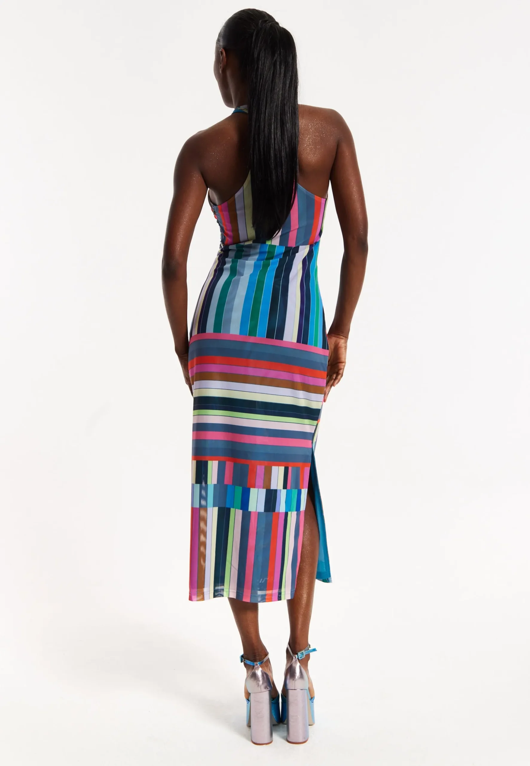 House of Holland Colour Bar Halter Neck Midi Dress