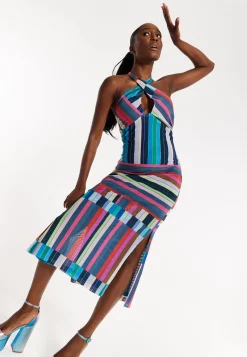 House of Holland Colour Bar Halter Neck Midi Dress