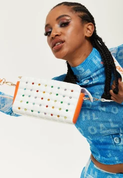House Of Holland Colourful Stud Detail Crossbody Bag In White