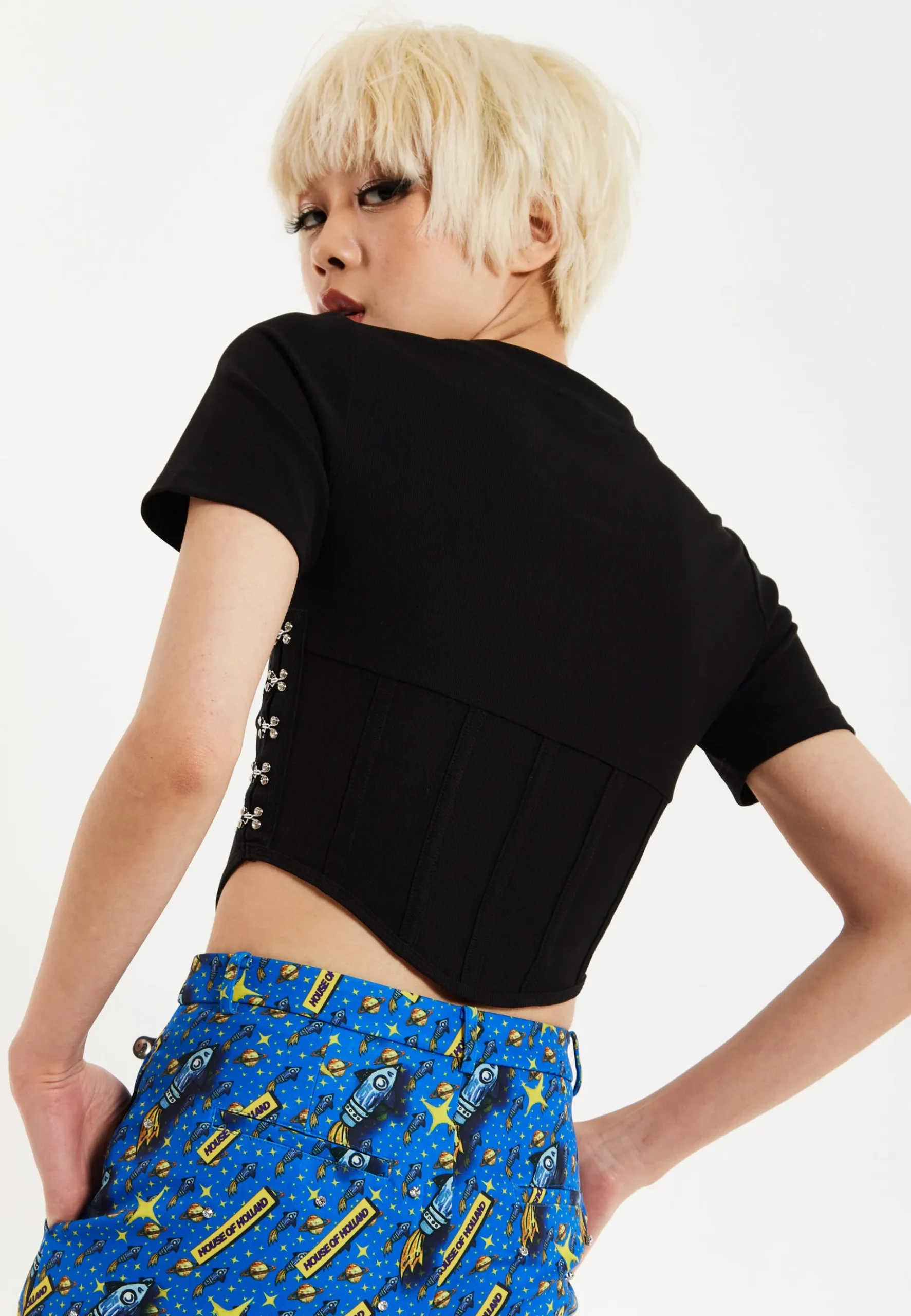 House Of Holland Corset Crop Top In Black