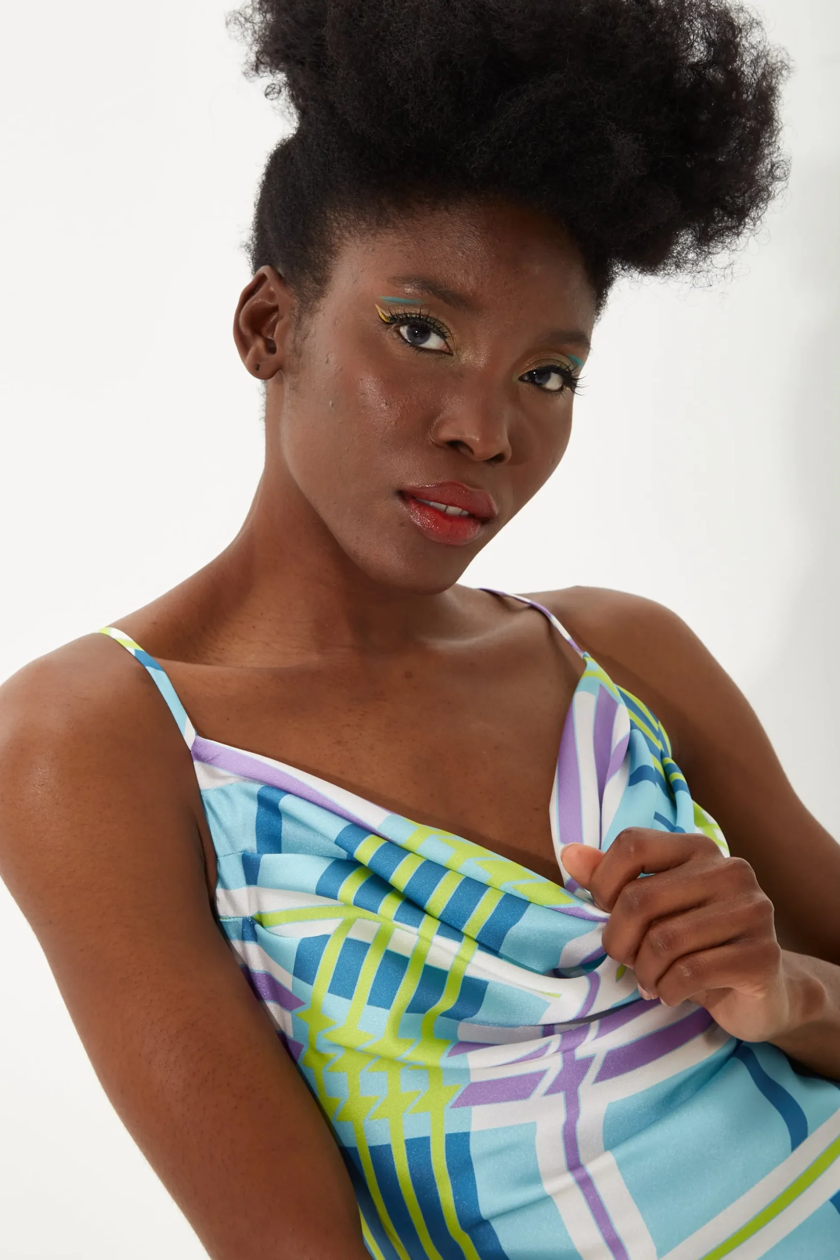 House Of Holland Cowl Neck Check Mini Dress With Adjustable Ruched Sid
