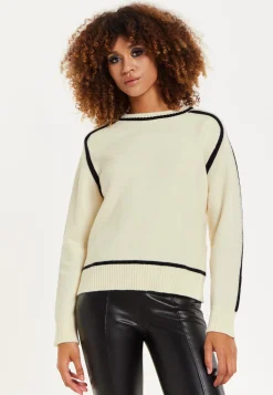 House of Holland Cream Jumper with Black Contrast Detail