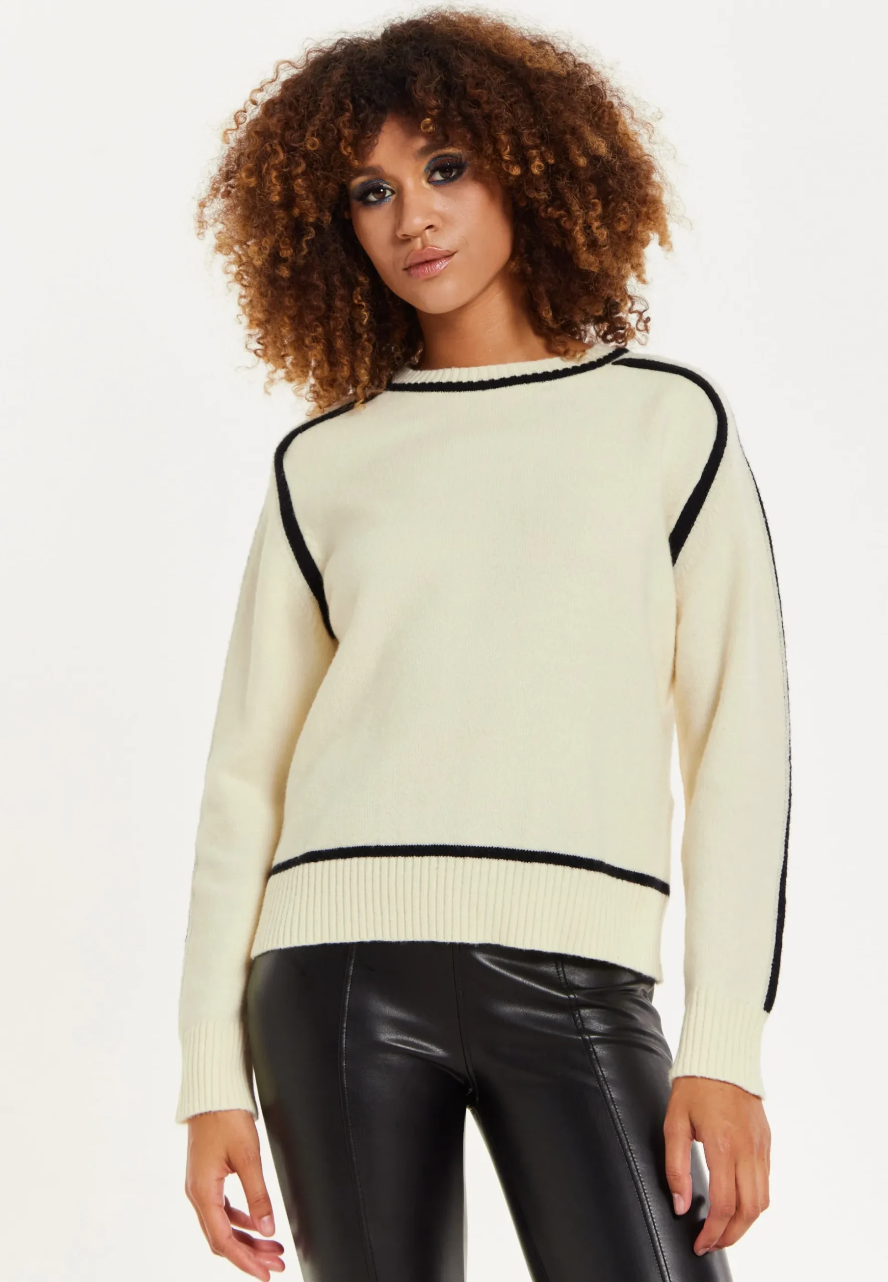House of Holland Cream Jumper with Black Contrast Detail