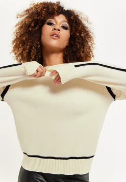 House of Holland Cream Jumper with Black Contrast Detail