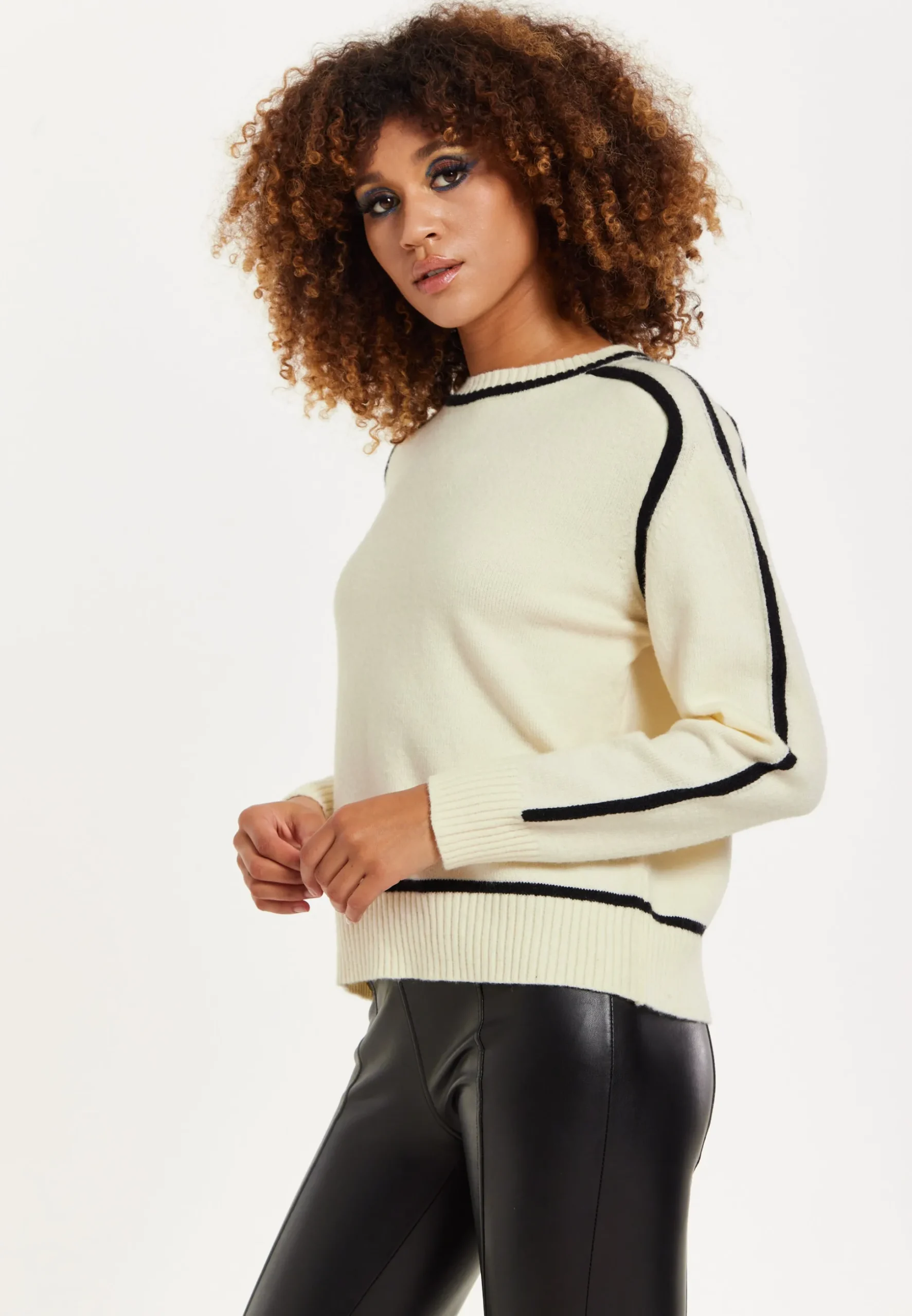 House of Holland Cream Jumper with Black Contrast Detail