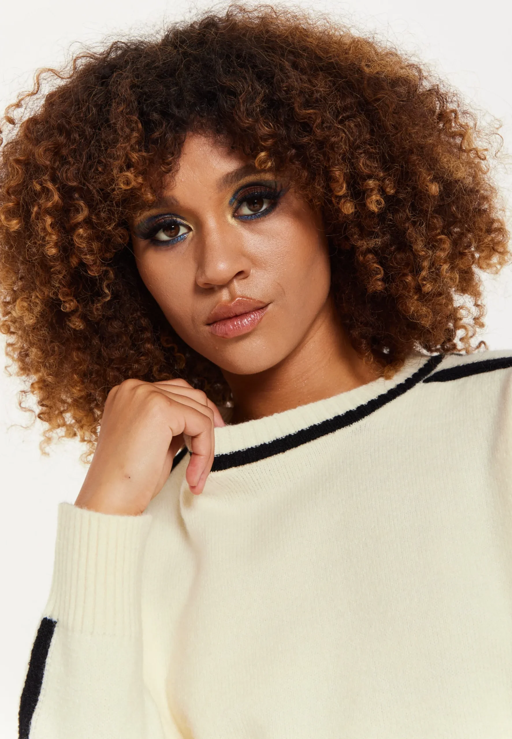 House of Holland Cream Jumper with Black Contrast Detail