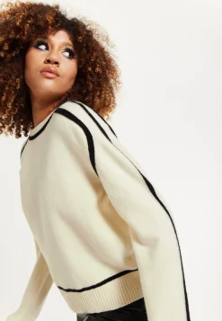 House of Holland Cream Jumper with Black Contrast Detail