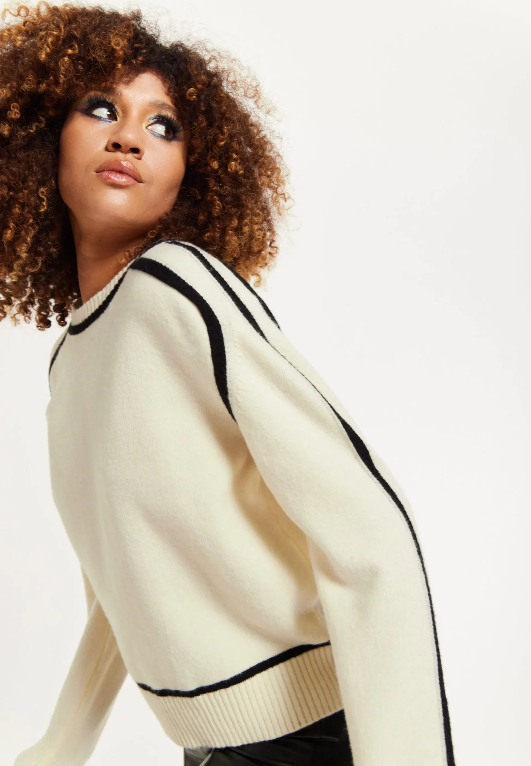 House of Holland Cream Jumper with Black Contrast Detail