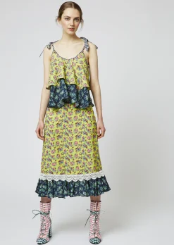 House of Holland Crepe Ditsy Frill Hem Midi Skirt