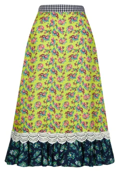 House of Holland Crepe Ditsy Frill Hem Midi Skirt